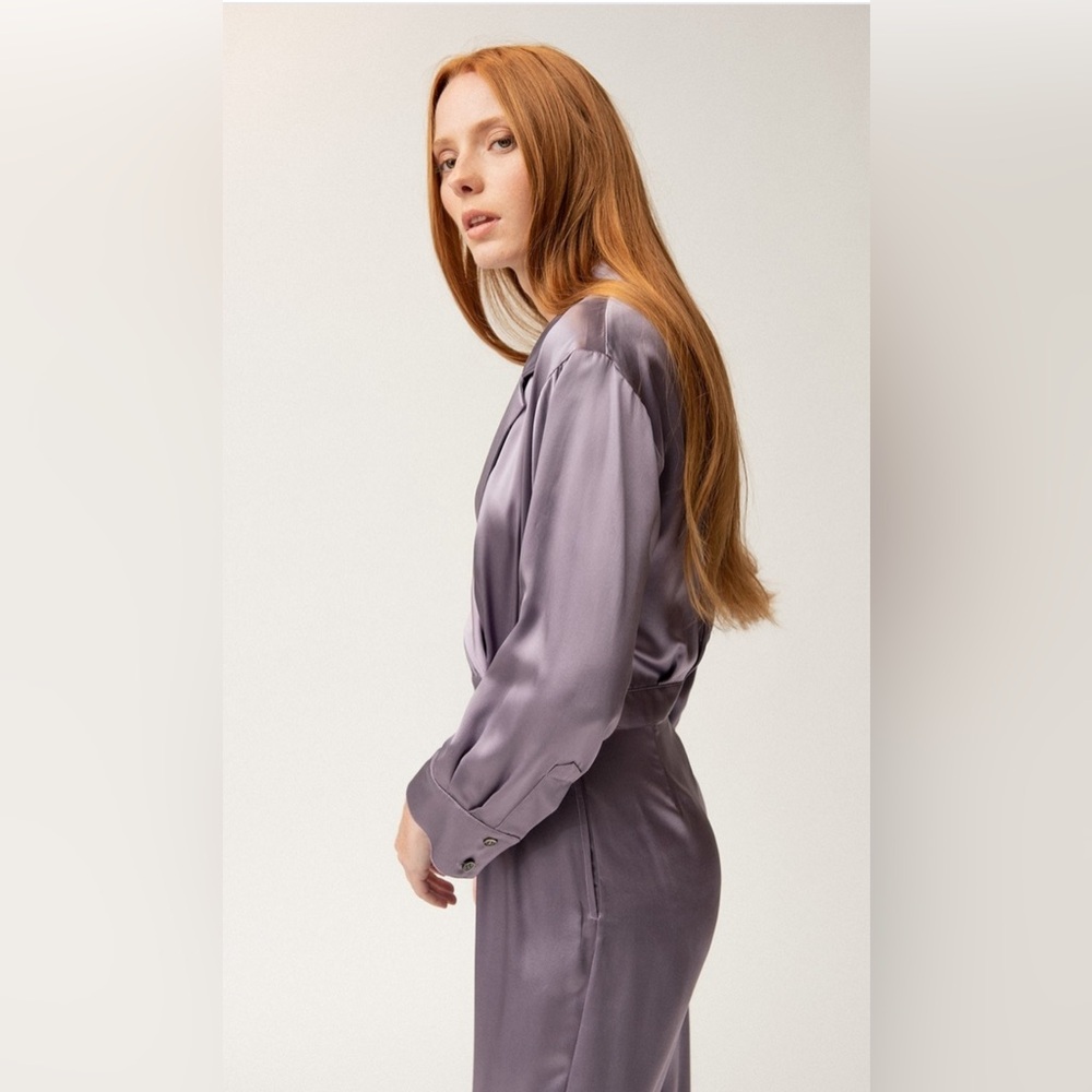 Christine Alcalay Silk jumpsuit in Lavender.